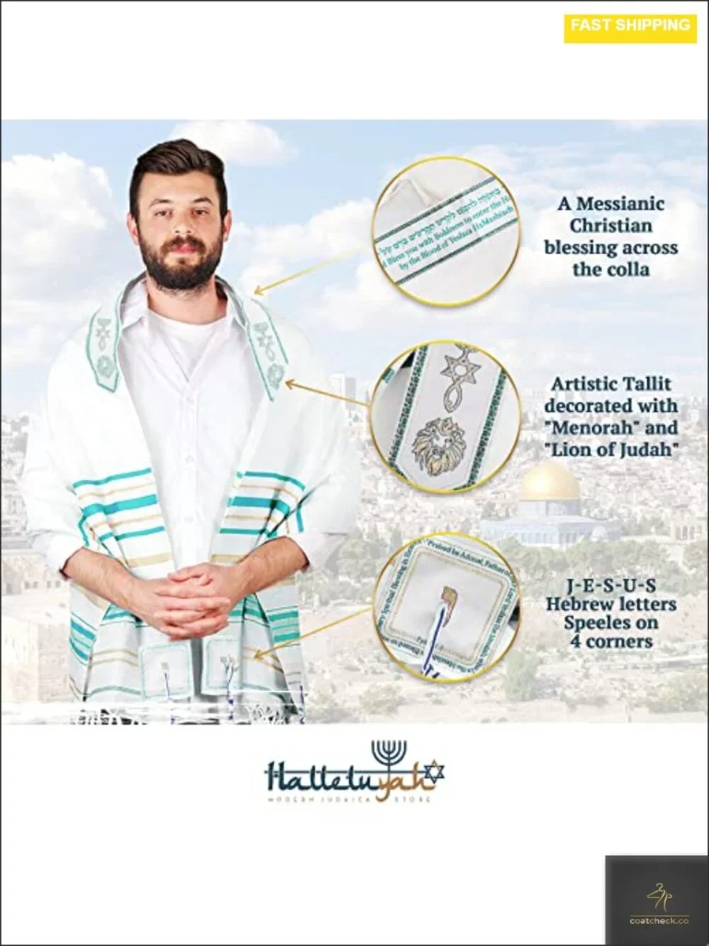 Messianic Tallit Prayer Shawl 72x22 with Bag Christian Gift Acrylic